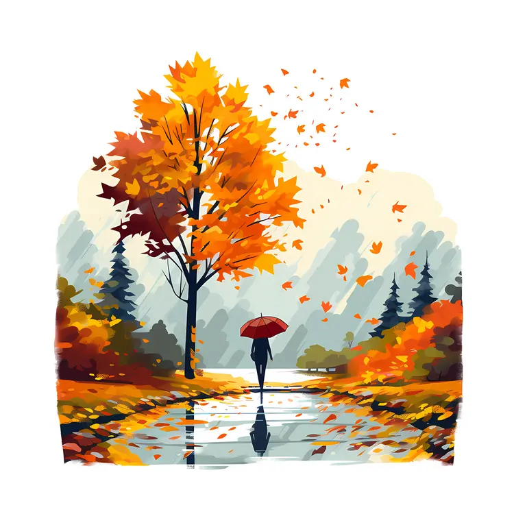 Person with Umbrella in Autumn