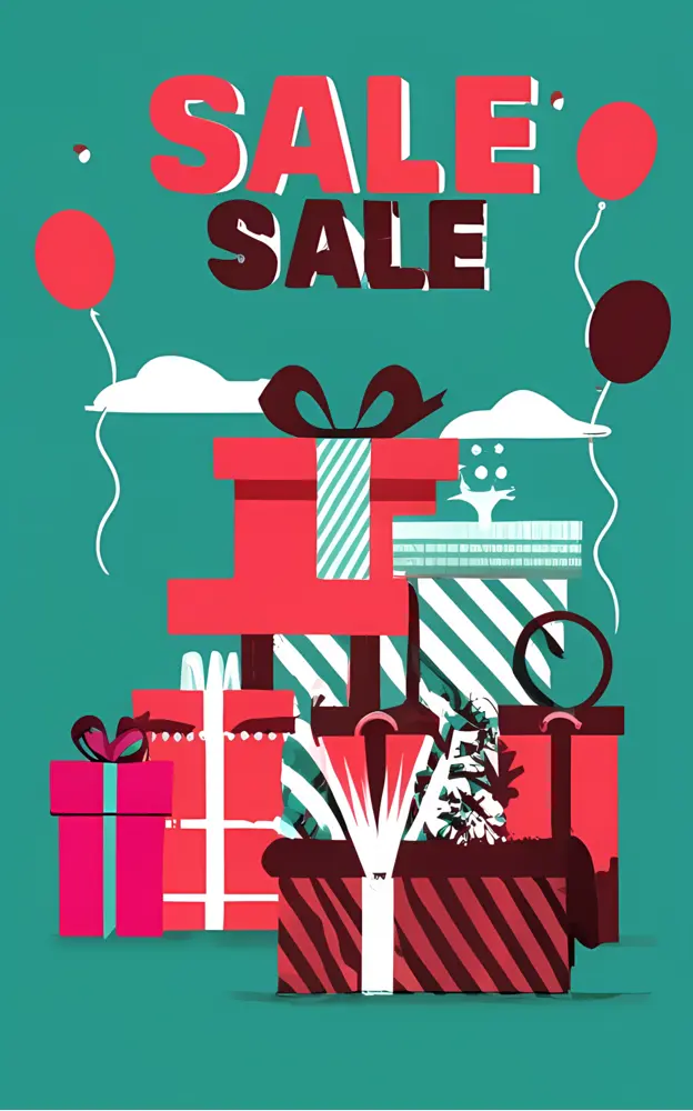 Sale Event with Balloons and Gifts