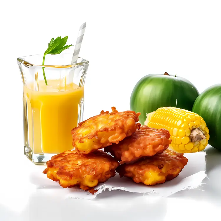 Delicious Corn Fritters with Fresh Juice and Apples