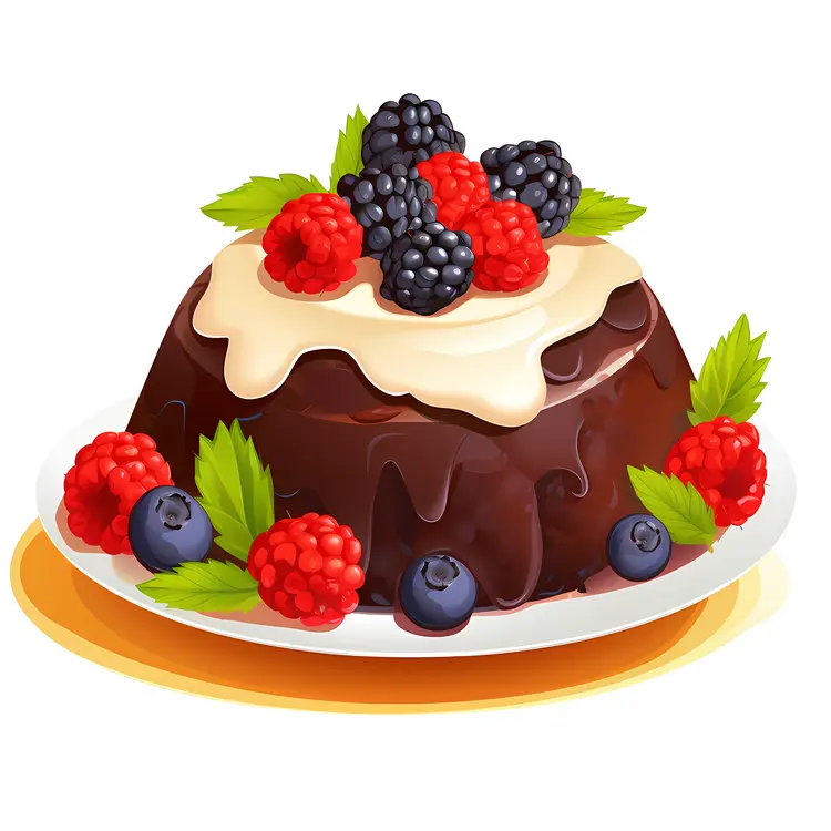 Chocolate Pudding with Berries and Cream