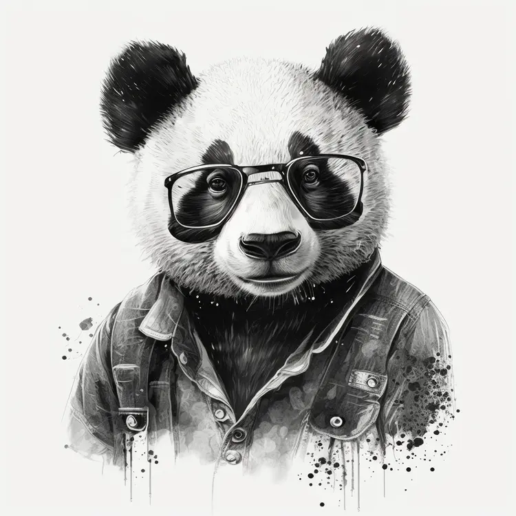Stylish Panda in Glasses and Denim Jacket