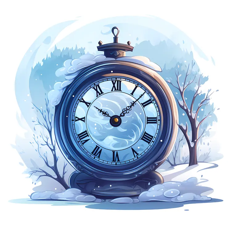 Snowy Pocket Watch in Winter Landscape