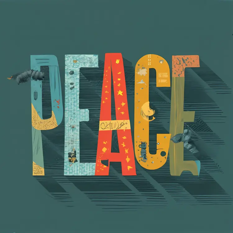 Colorful Peace Text with Illustrations