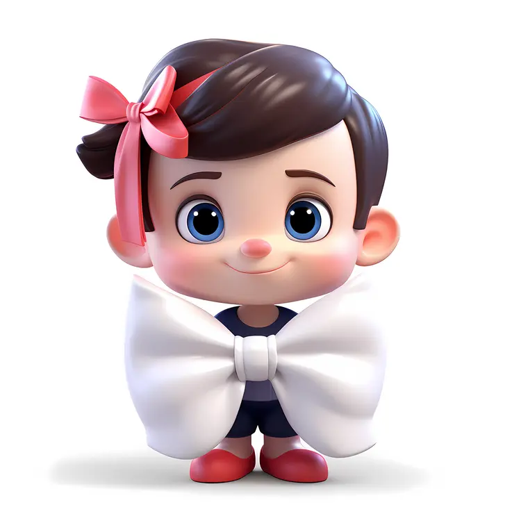 Cute Animated Boy with White Bow