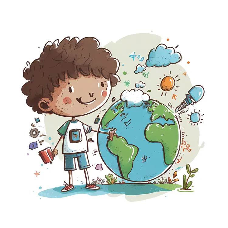 Child with Globe and Science Elements
