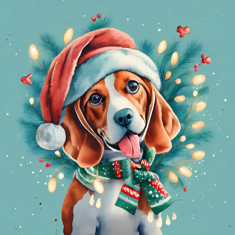 Festive Dog with Santa Hat