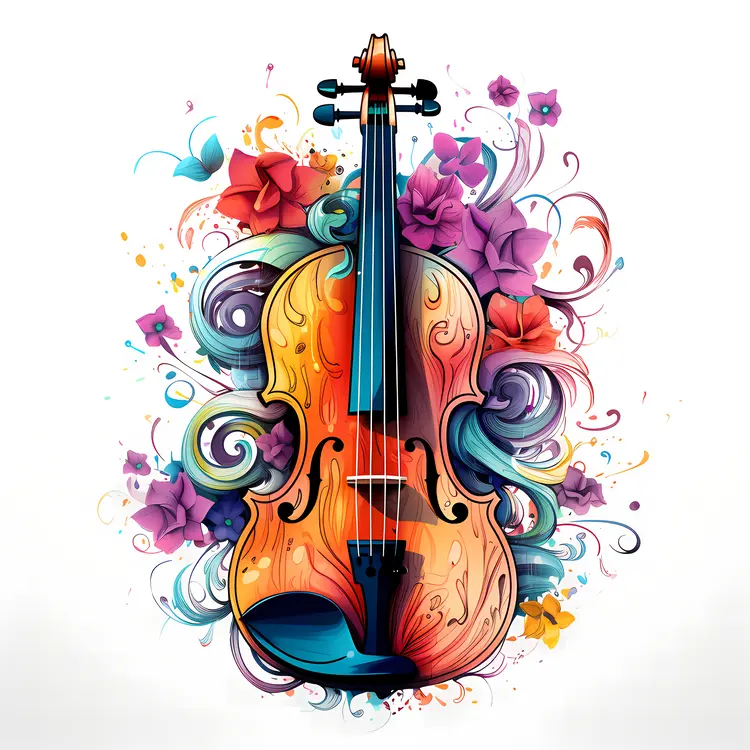 Violin with Colorful Floral Design