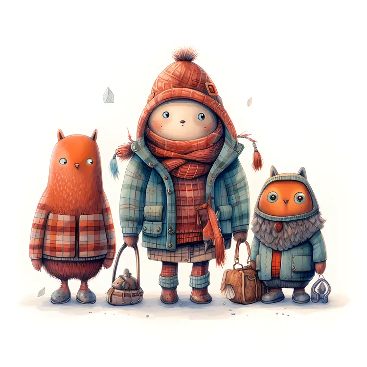 Cute Characters in Winter Clothing