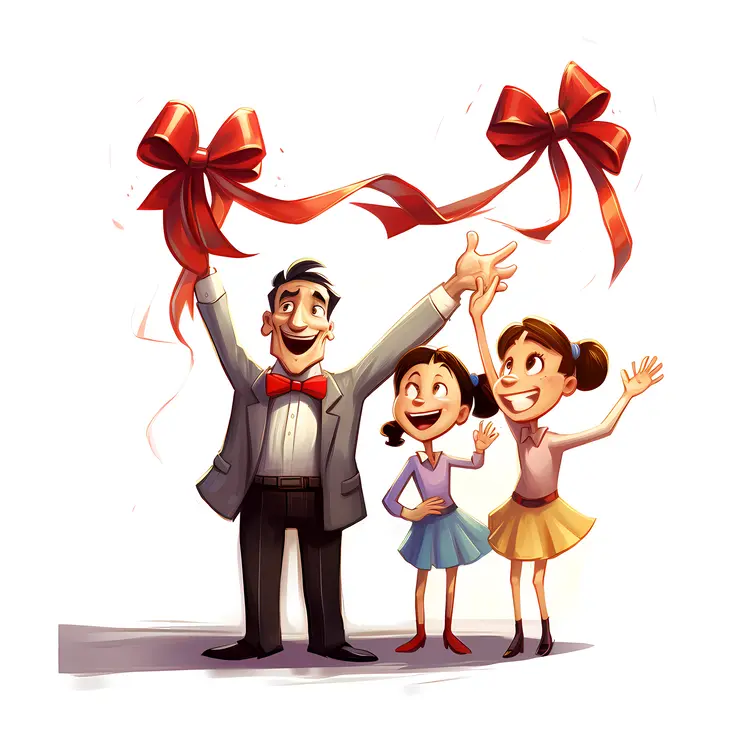 Illustration of Family with Red Bows