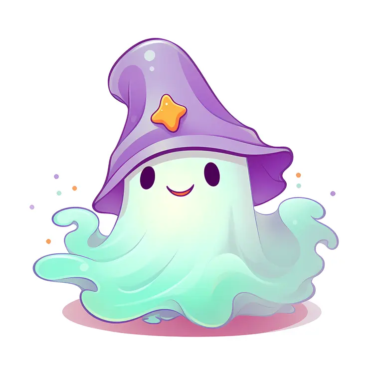 Cute Ghost with Purple Hat and Star Decoration for Halloween