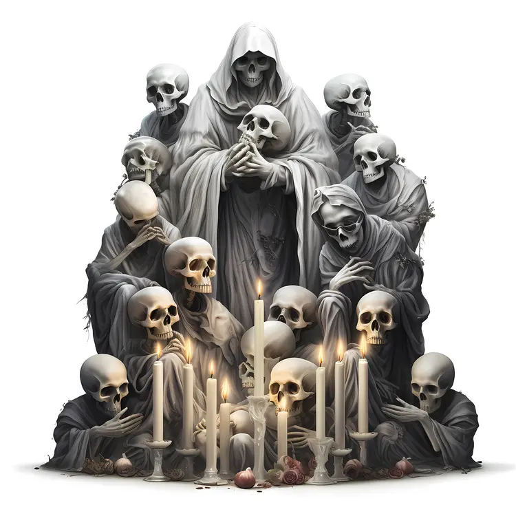 Hooded Skeleton Statue with Candles