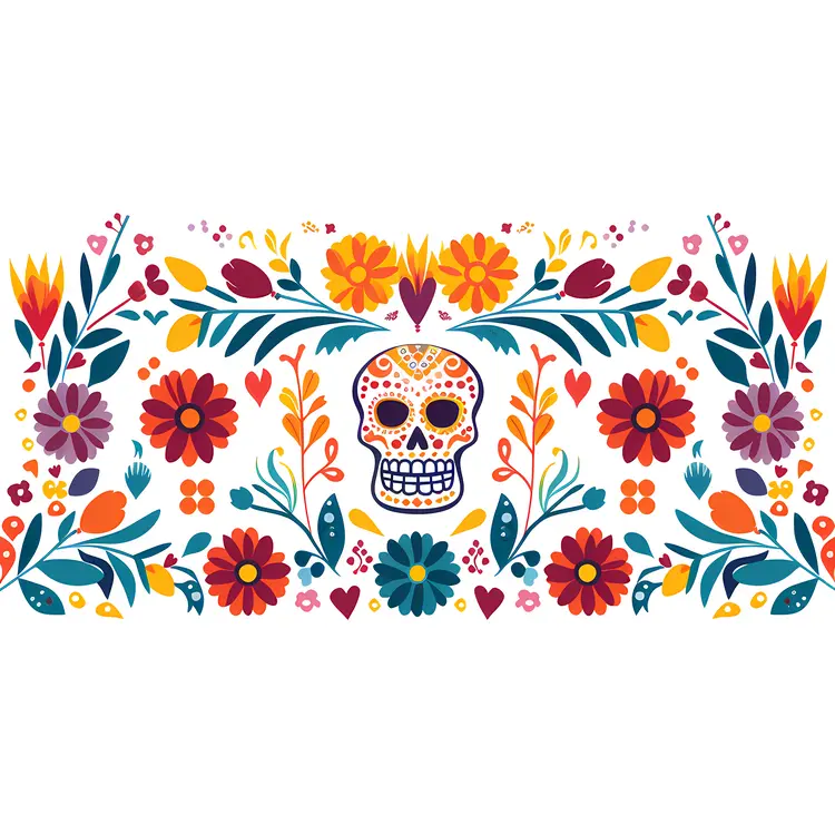 Sugar Skull with Floral Horizontal Border