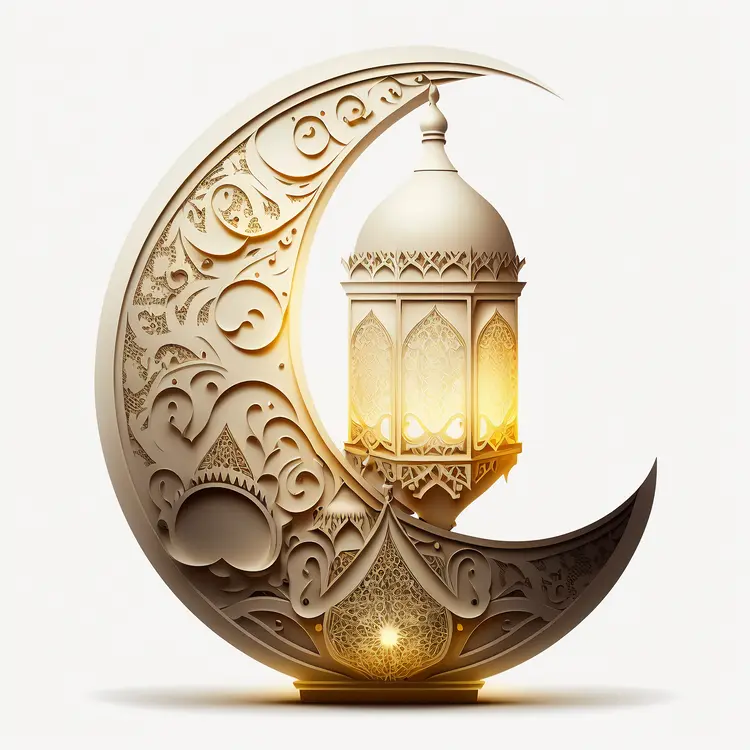 Ornate Crescent Moon with Lantern