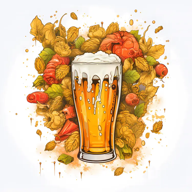Beer Glass with Hops