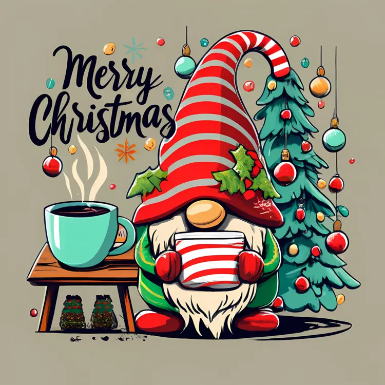 Merry Christmas with Gnome and Coffee