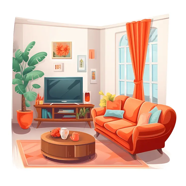 Cozy Living Room with Orange Sofa and Decor