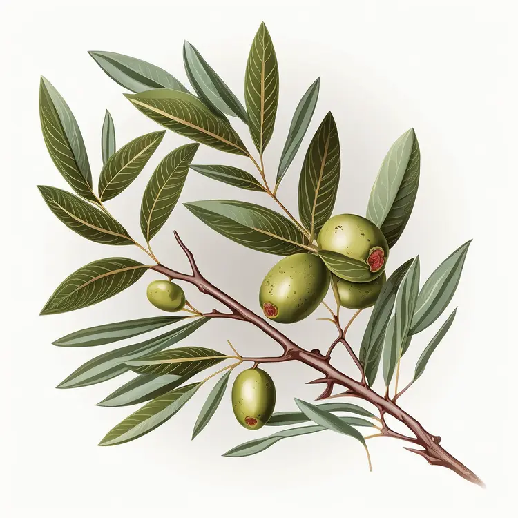 Olive Branch with Green Olives Illustration
