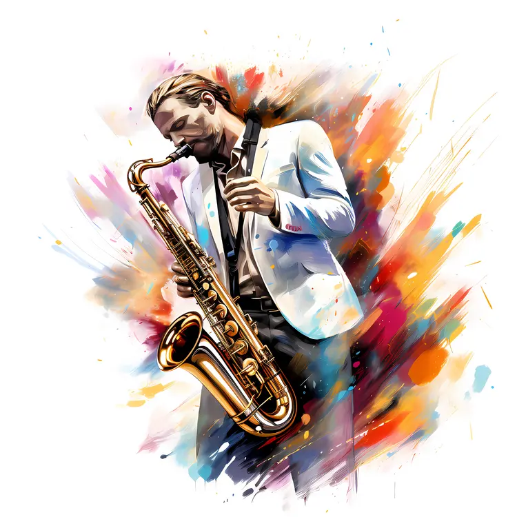Saxophone Player in White Jacket