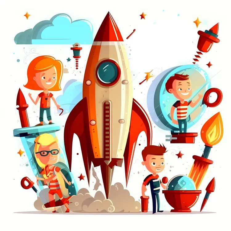 Cartoon Children with Rocket
