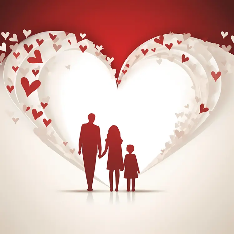 Family Silhouette with Heart Background