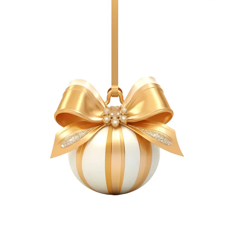 Elegant Gold and White Ornament with Bow for Christmas