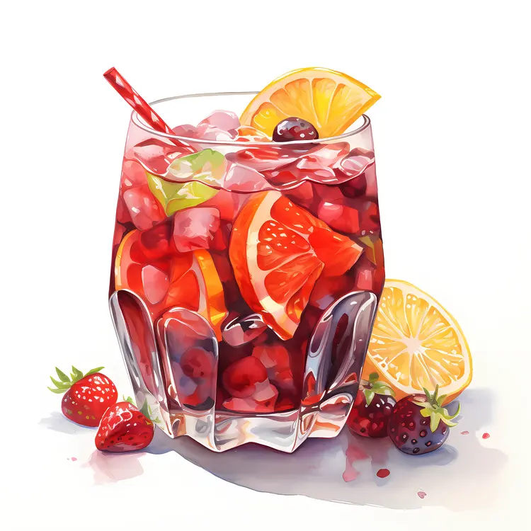 Chilled Glass of Sangria with Fresh Fruits