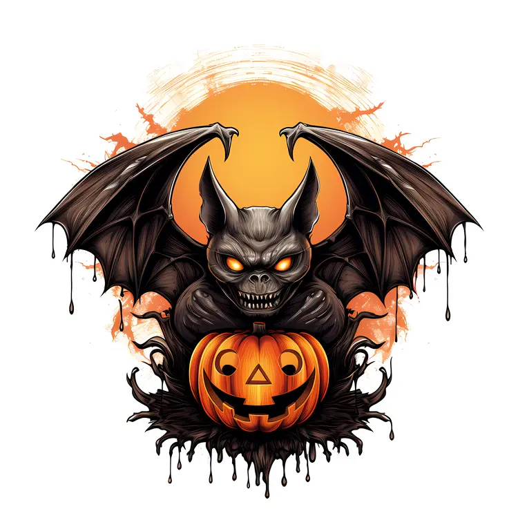 Scary Bat on Pumpkin with Halloween Theme