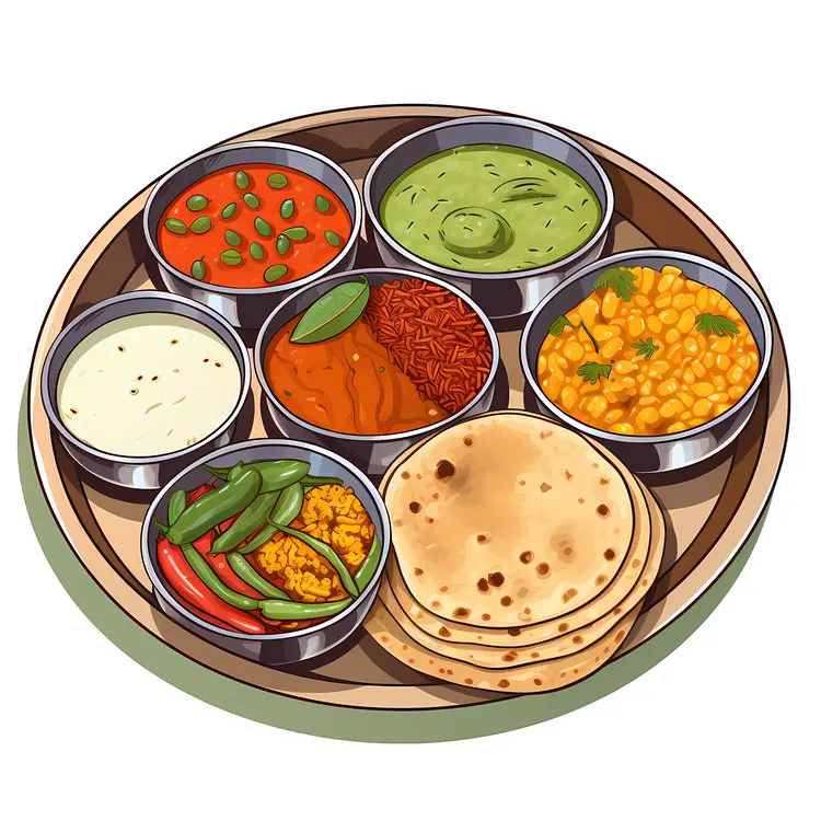 Indian Thali with Various Delicious Dishes