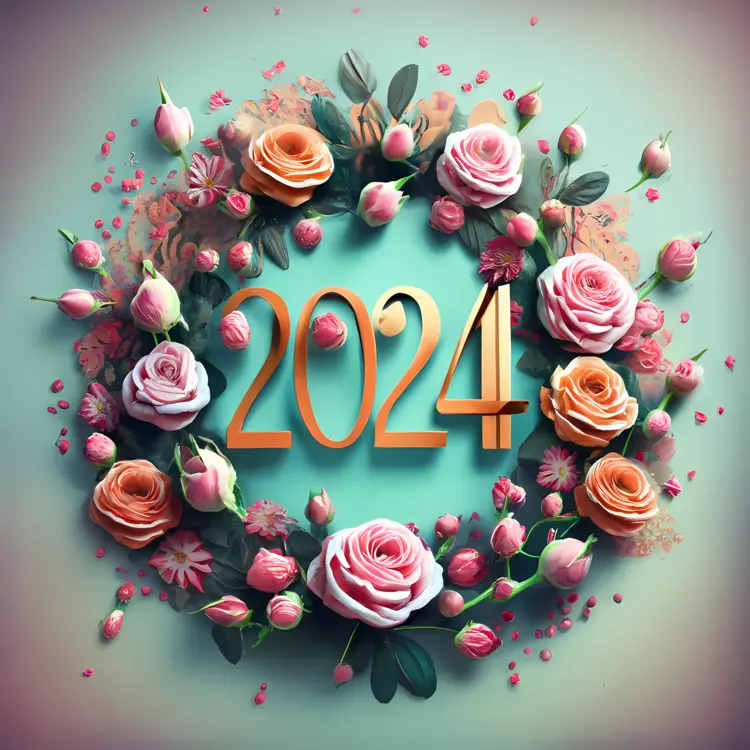 Elegant Rose Wreath 2024 New Year Greeting