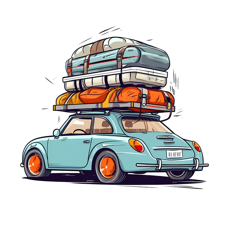 Cute Car with Luggage for a Summer Vacation