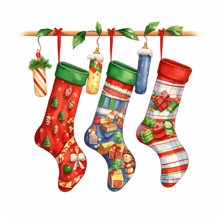 Colorful Christmas Stockings Hanging for Holiday Season