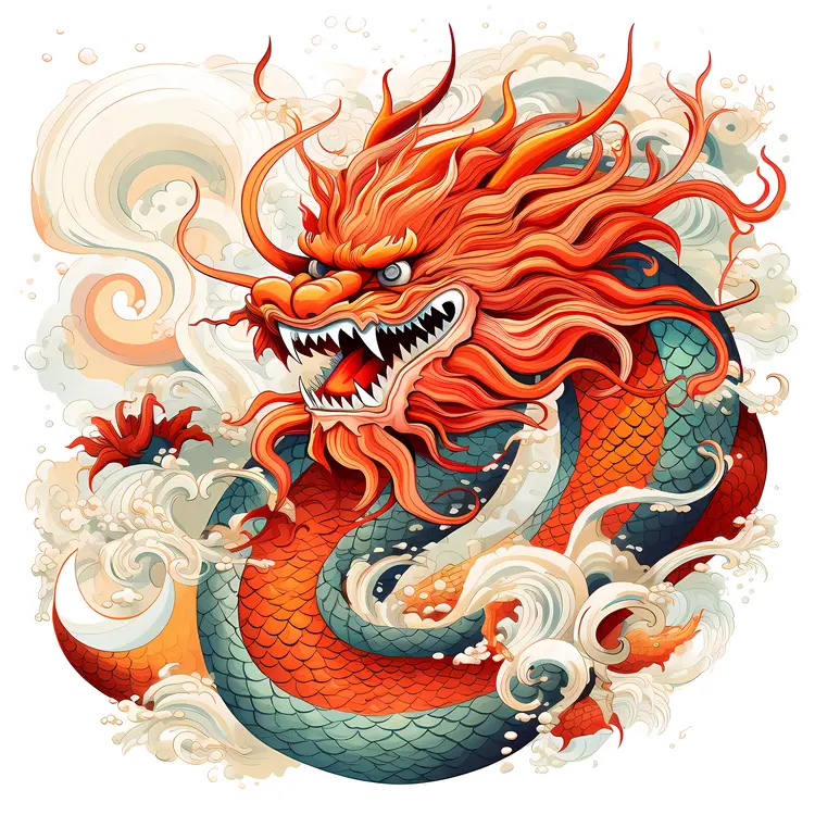 Red and Blue Dragon Illustration