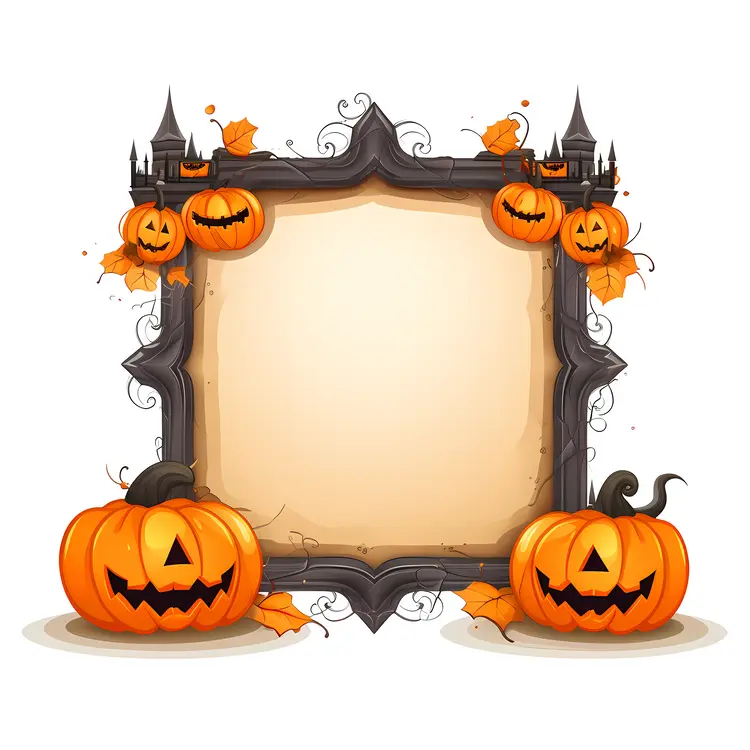 Halloween Frame with Pumpkins and Decorations