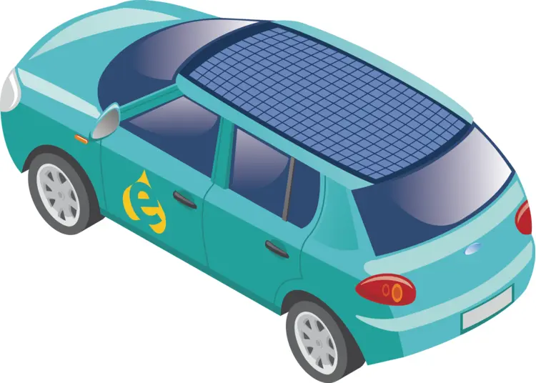 Teal Car with Solar Panel