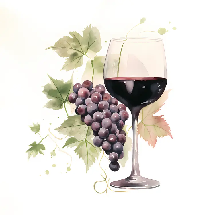 Elegant Wine Glass with Grapes Illustration