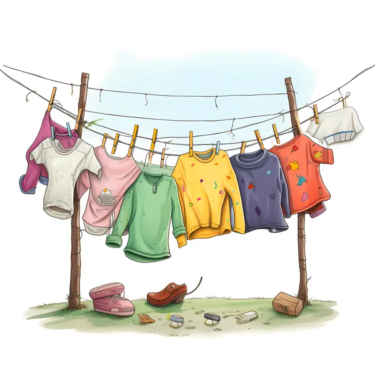 Colorful Clothes Hanging on a Clothesline