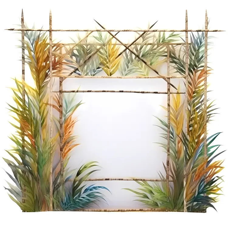 Tropical Bamboo Frame with Leaves