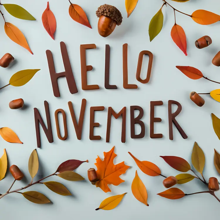 Hello November with Leaves and Acorns
