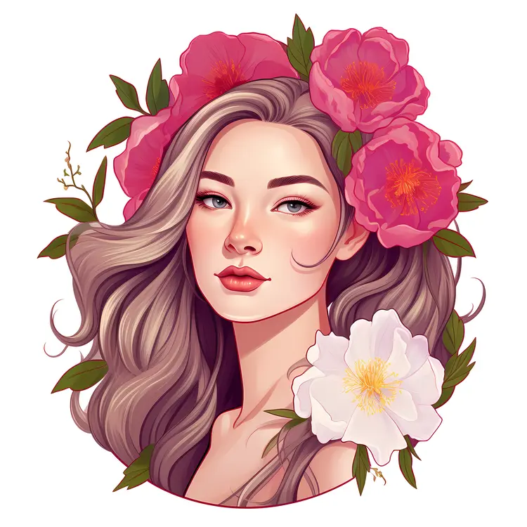 Beautiful Woman with Floral Headpiece Illustration