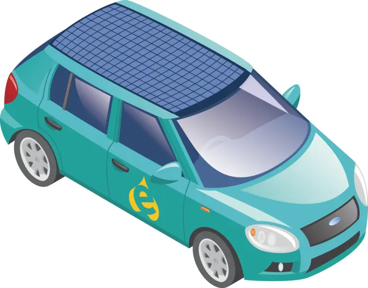 Teal Car with Solar Panel