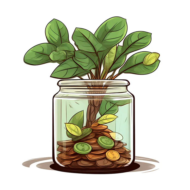 Money Plant Growing in a Jar of Coins