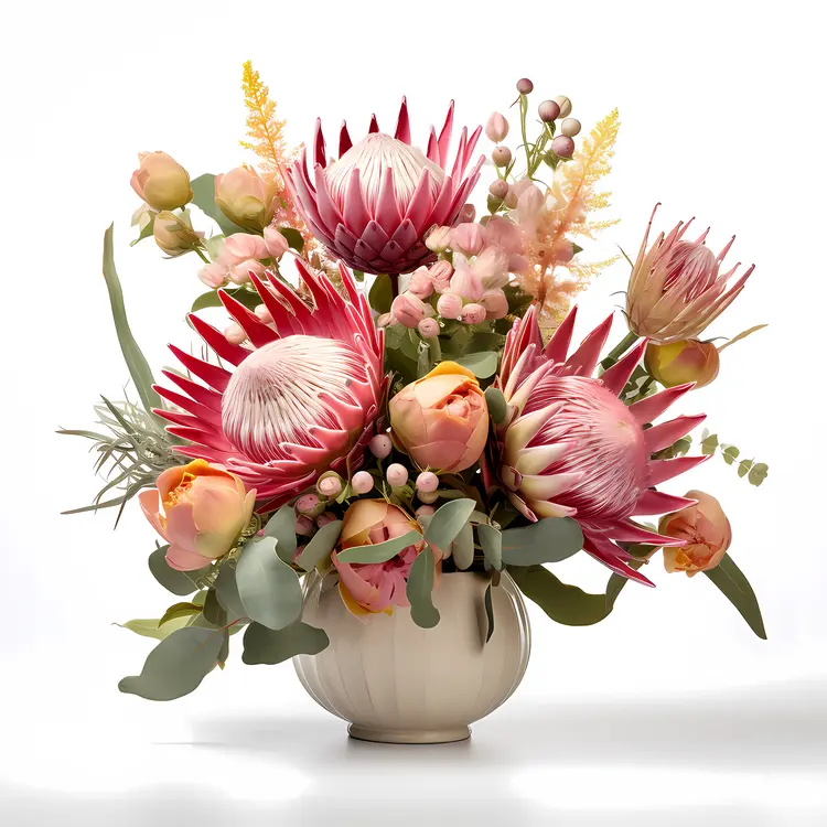 Charming Protea Flower Arrangement in a Ceramic Vase