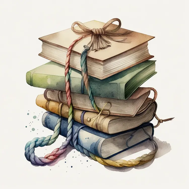 Vintage Stack of Books with Colorful Rope