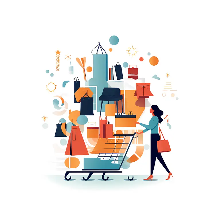 Woman with Shopping Cart and Bags