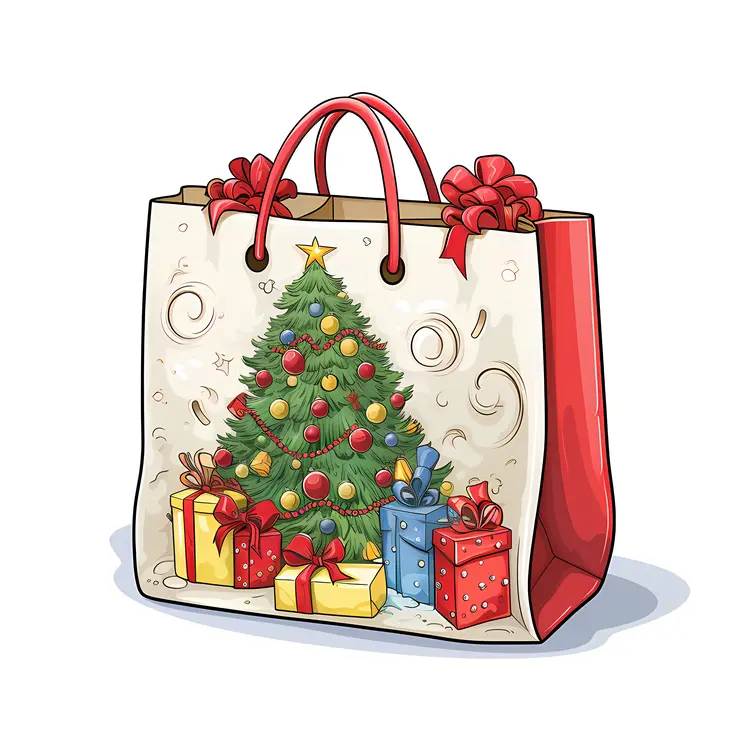 Christmas Tree and Gifts on Festive Bag