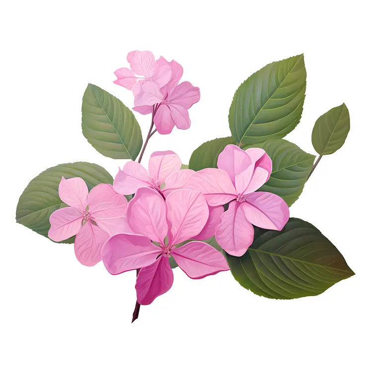 Beautiful Pink Flowers with Green Leaves