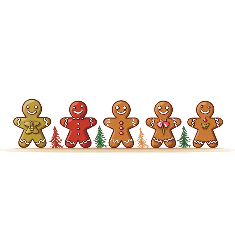 Colorful Gingerbread Men Cookies with Christmas Trees