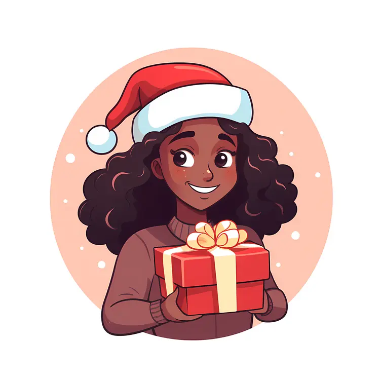 Smiling Girl with Santa Hat and Gift