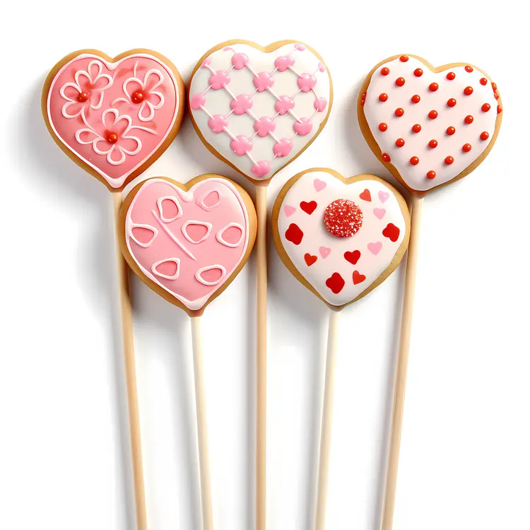 Pink Heart-Shaped Cookies on Sticks