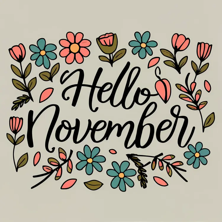 Hello November with Colorful Flowers